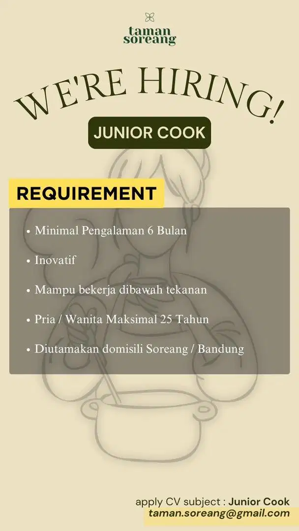 Lowongan Junior Cook (Kitchen)