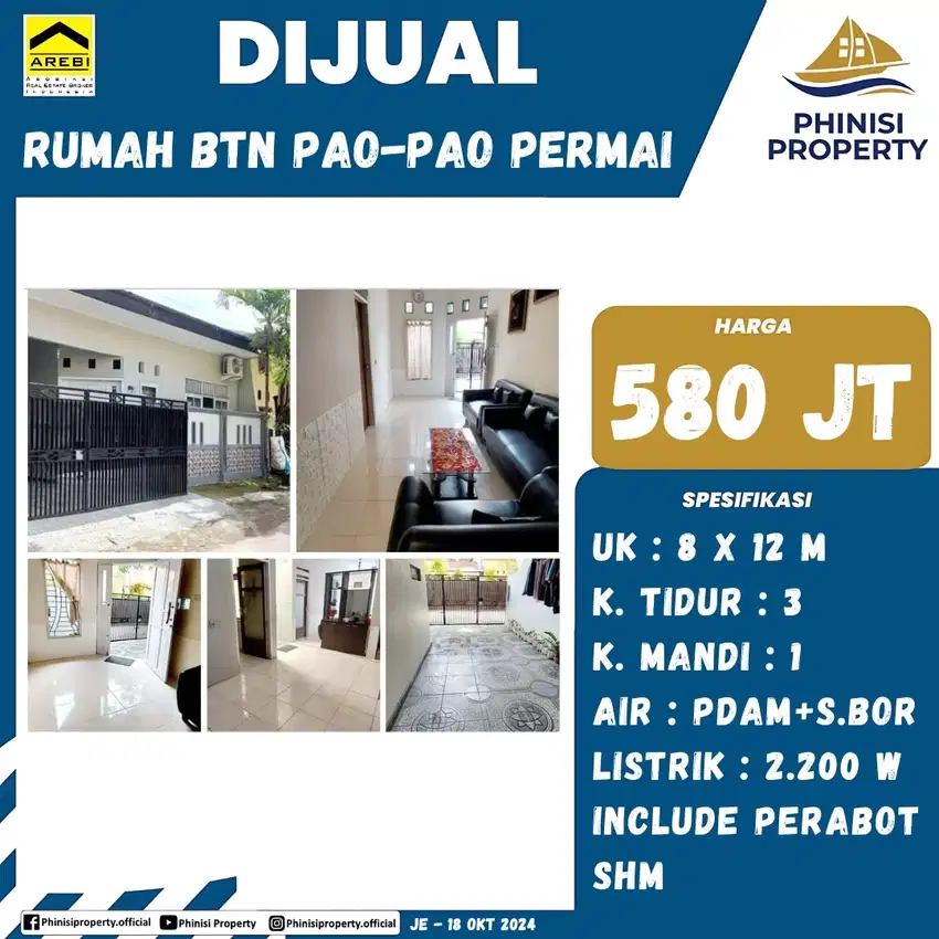 DIJUAL RUMAH HARGA MURAH DI HERTASNING BTN PAO PAO PERMAI