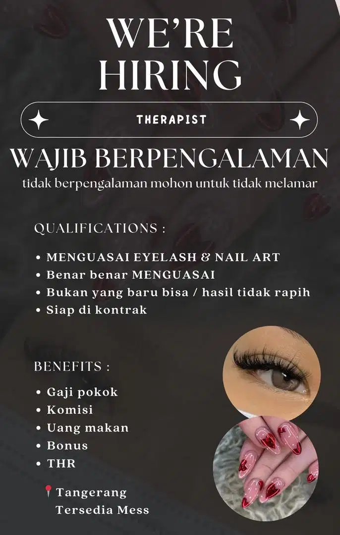 Lowongan terapis NAIL & EYELASH