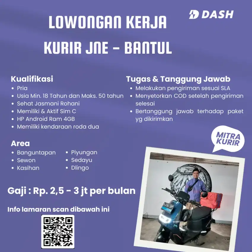 Lowongan Kerja Kurir Motor Paket JNE Bantul