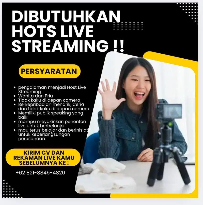 DICARI DAN DIBUTUHKAN HOST LIVE STREAMING GAJI 4 JUTA PERBULAN