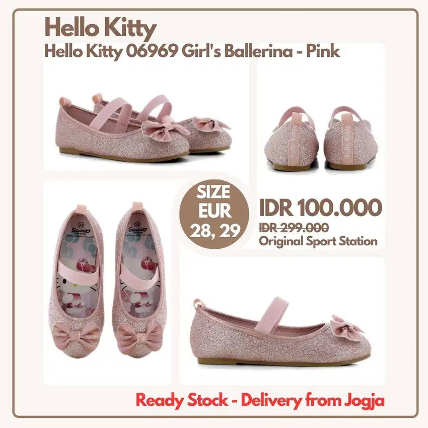 Hello Kitty 06969 Girl's Ballerina Sneaker Pink Size 28, 29 Sepatu Ana