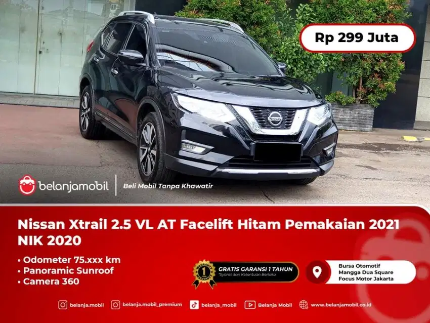 [ SUNROOF ] Nissan Xtrail 2.5 VL AT Hitam Pemakaian 2021 NIK 2020