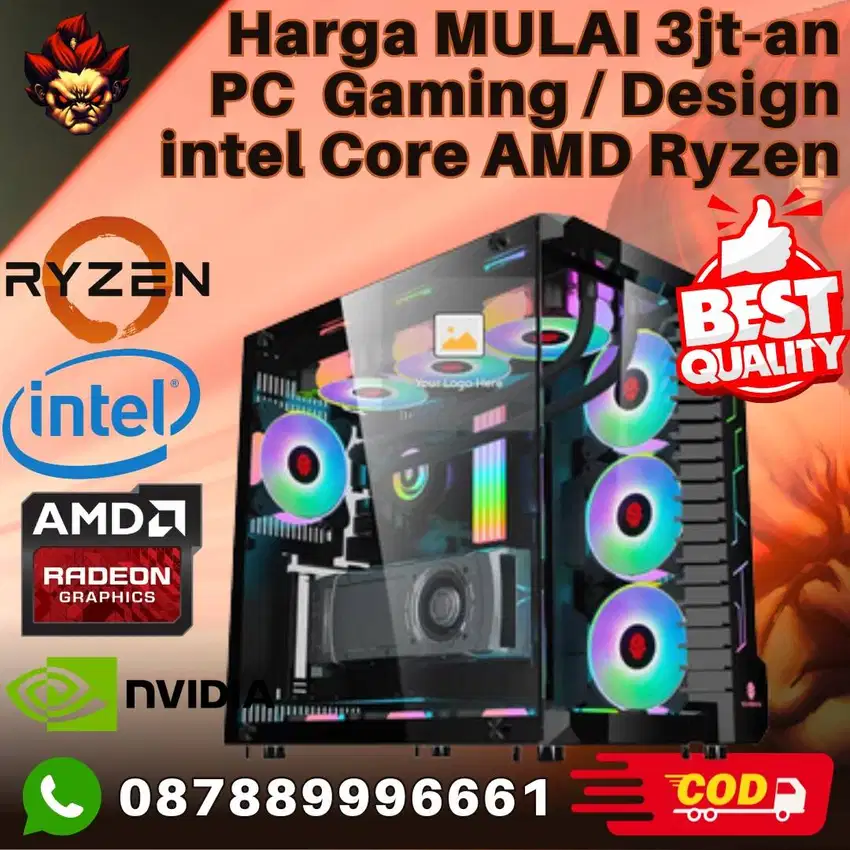 Mulai 3jt-an PC Gaming Design Mini Custom RAM SSD intel Core AMD ryzen