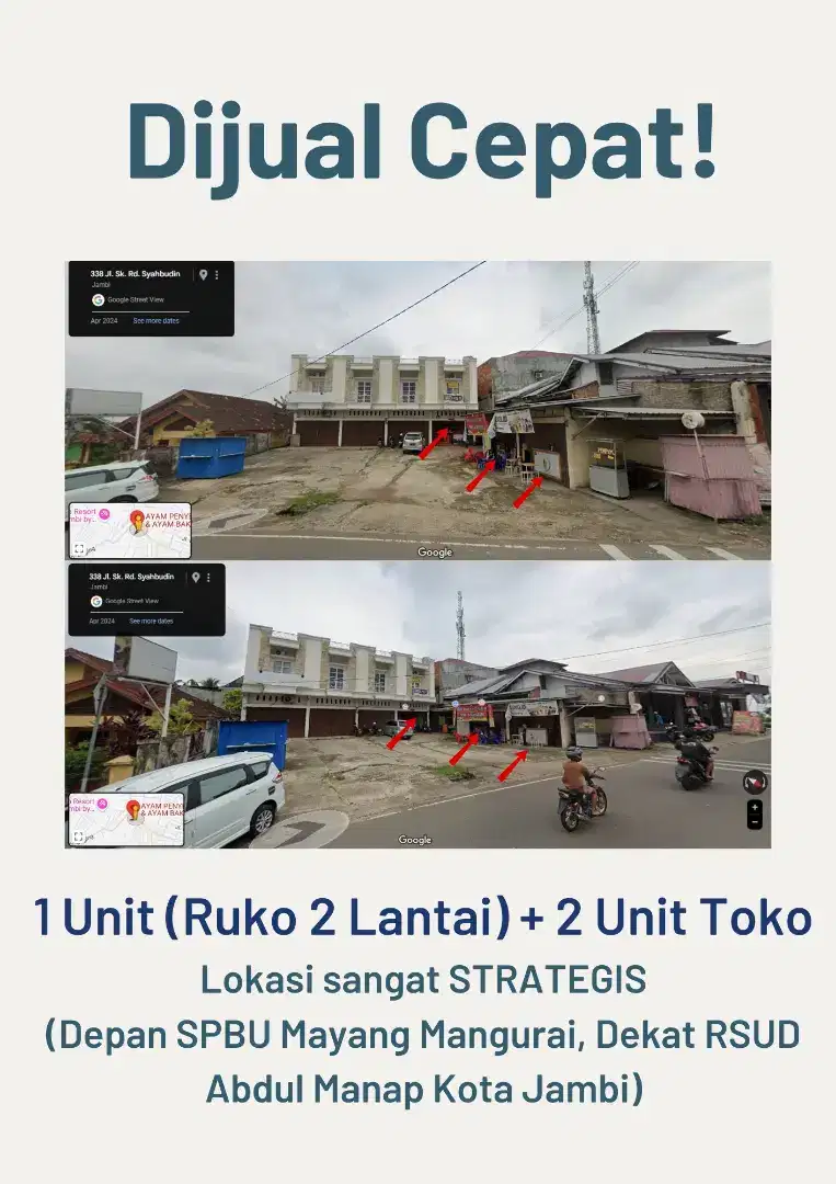 DIJUAL MURAH RUKO 2 LANTAI + 2 TOKO. STRATEGIS SEBERANG SPBU MAYANG