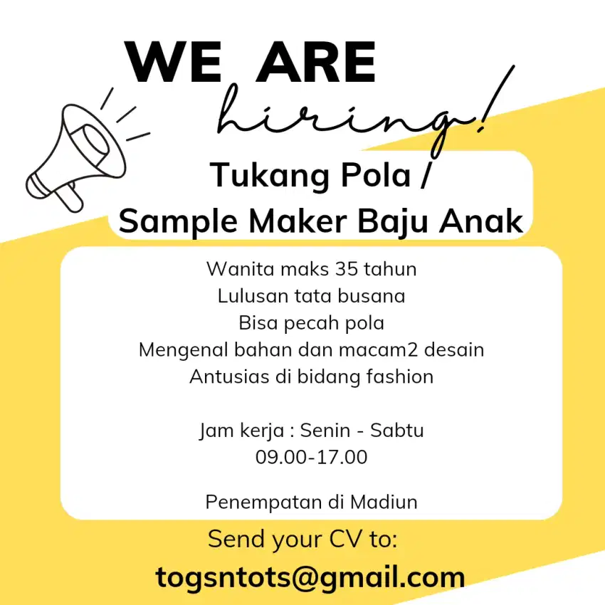 Tukang Pola / Sample Maker Baju Anak