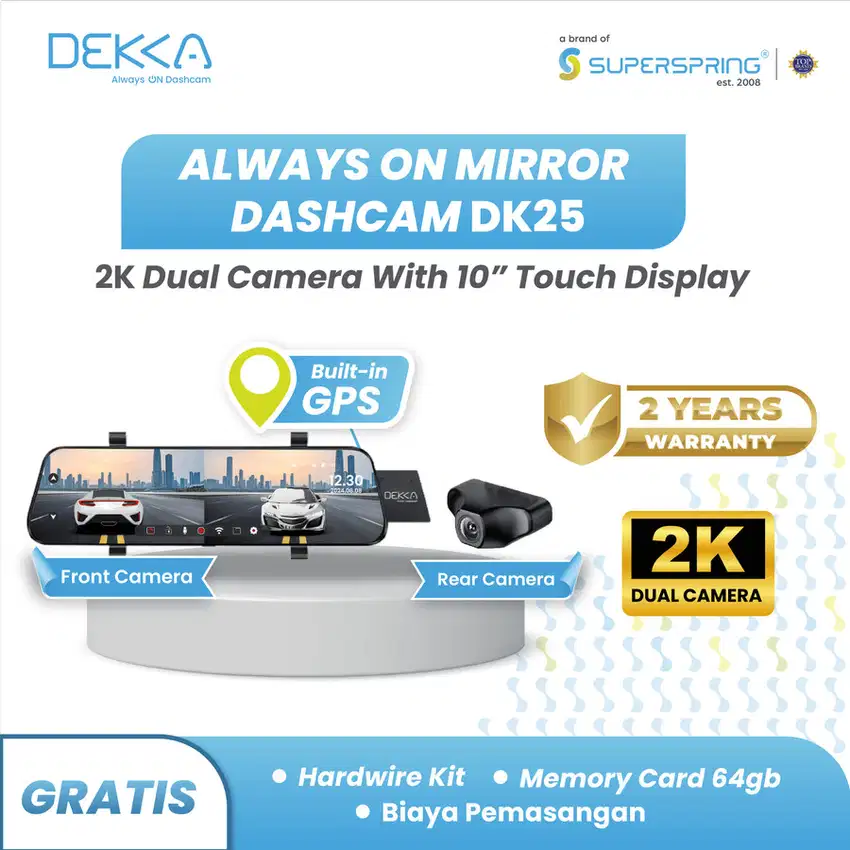 DASHCAM LAYAR DI SPION TENGAH DEKKA GARANSI 2 TAHUN BY SUPERSPRING