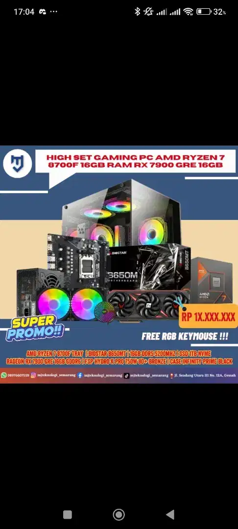 High Set Gaming PC AMD Ryzen 7 8700F 16GB RAM RX 7900 GRE 16GB.