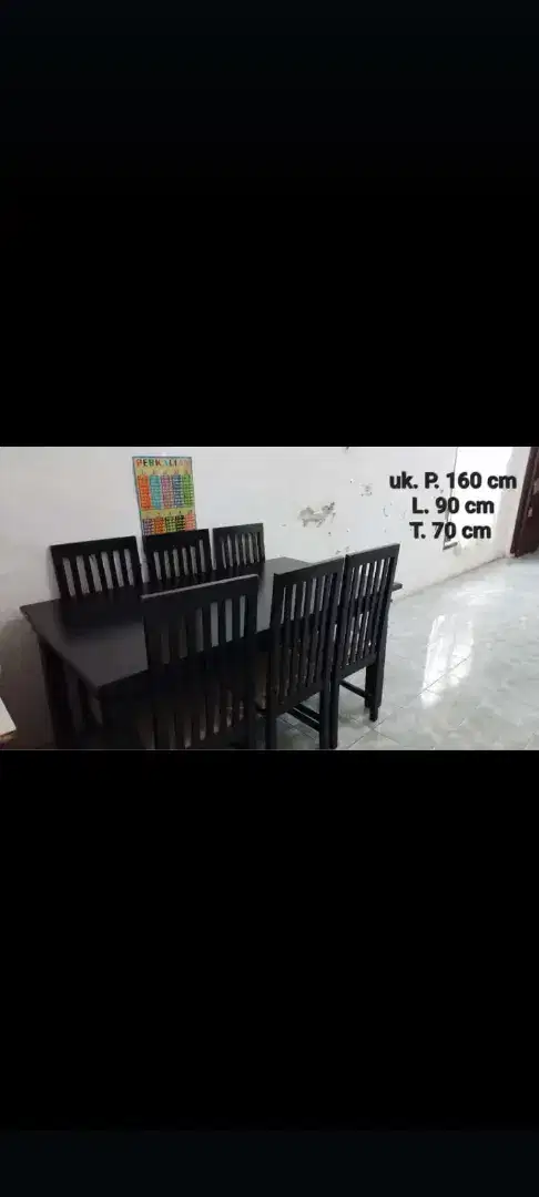 1 meja makan dan 6 kursi, uk 1,6 mx0.90m, lok dekat Tamini Square