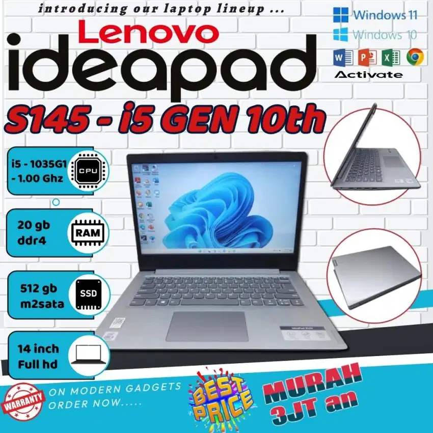 Laptop Lenovo Ideapad S145 Core i5 GEN10 MULUS RAM 8/256GB M-AK