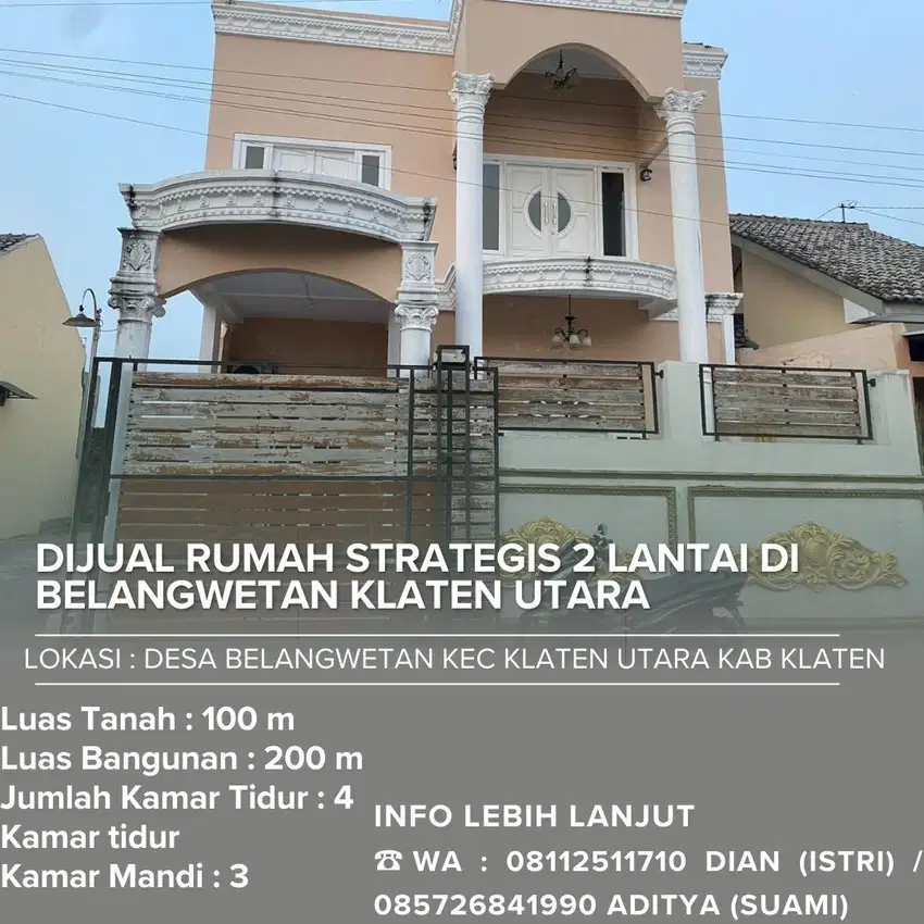 Dijual Rumah Strategis 2 lantai Di Belangwetan Klaten Utara