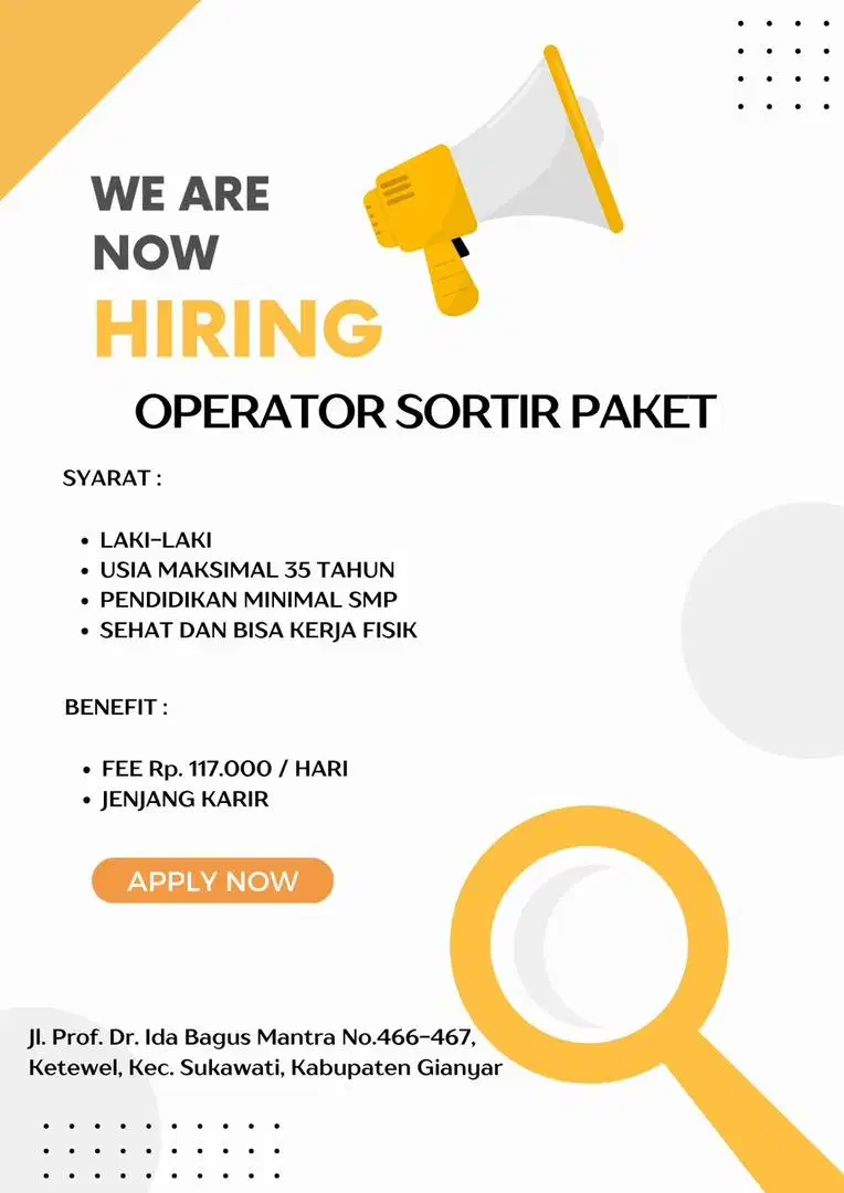 LOWONGAN KERJA OPERATOR SORTIR