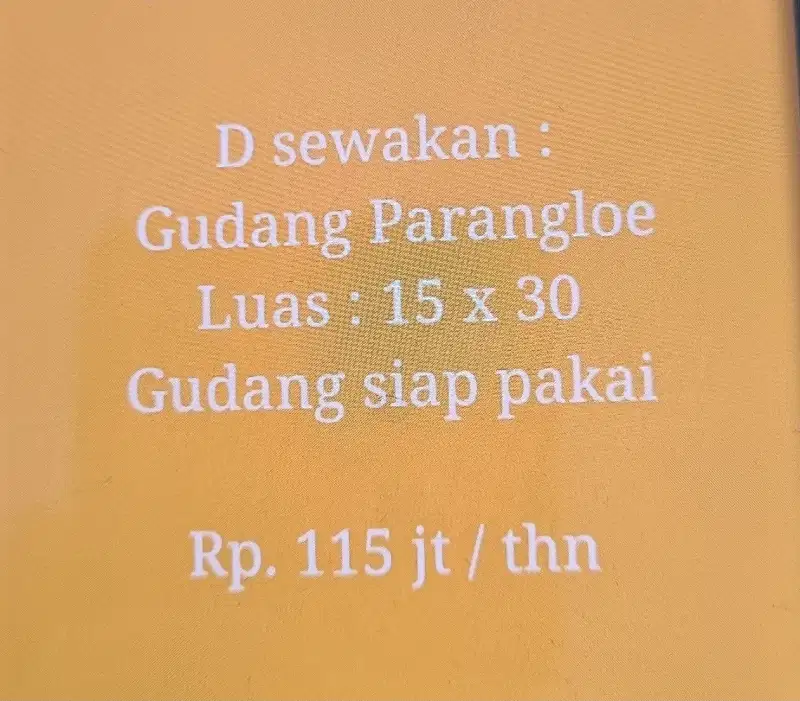 Disewakan Gudang Parangloe Makassar