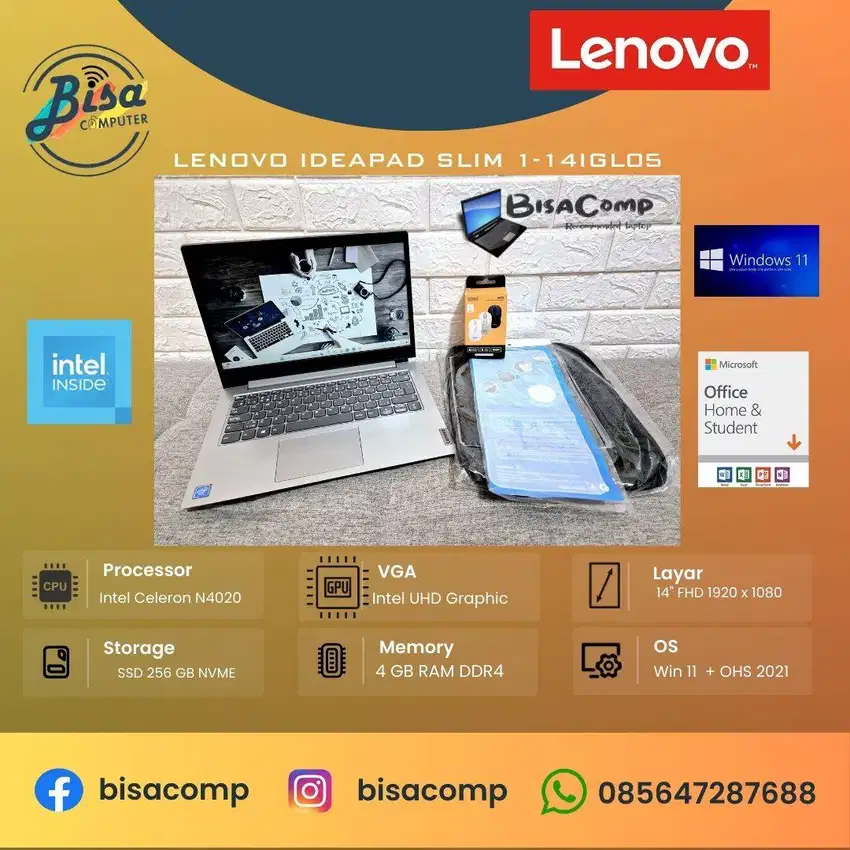 Lenovo ideapad Slim 1-14IGL05 N4020 ssd 256gb ram 4gb FHD