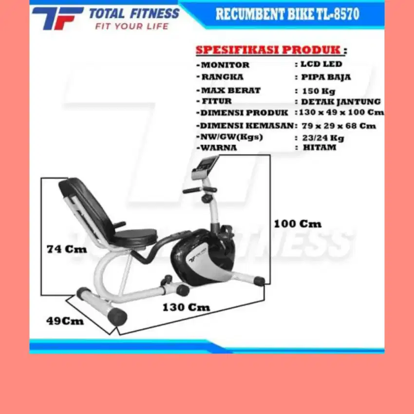 Sepeda statis recumbent TL-8570 alat olahraga YFK-387