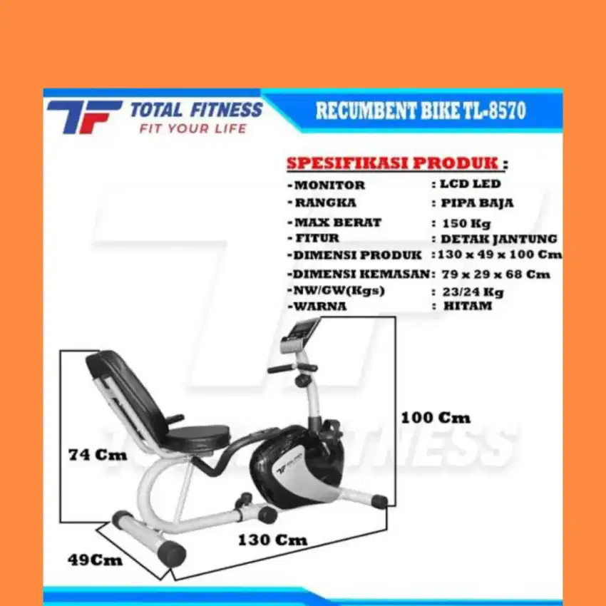 Sepeda statis recumbent TL-8570 alat olahraga YFK-387