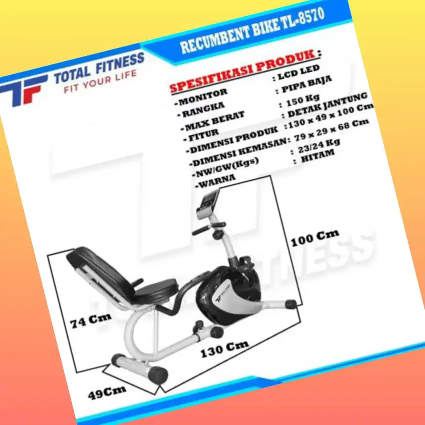 Sepeda statis recumbent TL-8570 alat olahraga YFK-387