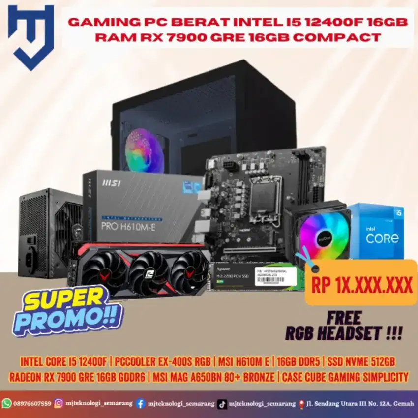 Gaming PC Berat Intel I5 12400F 16GB RAM RX 7900 GRE 16GB Compact.