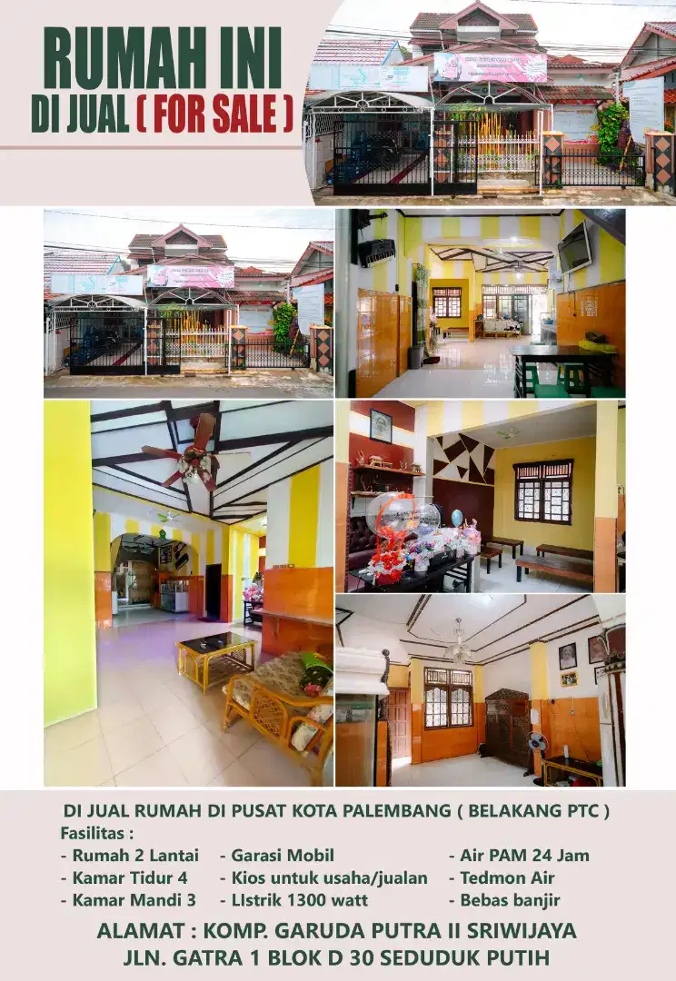 Di JUAL Rumah 2 Lantai Seduduk Putih Tengah Kota (Belakang PTC Mall)