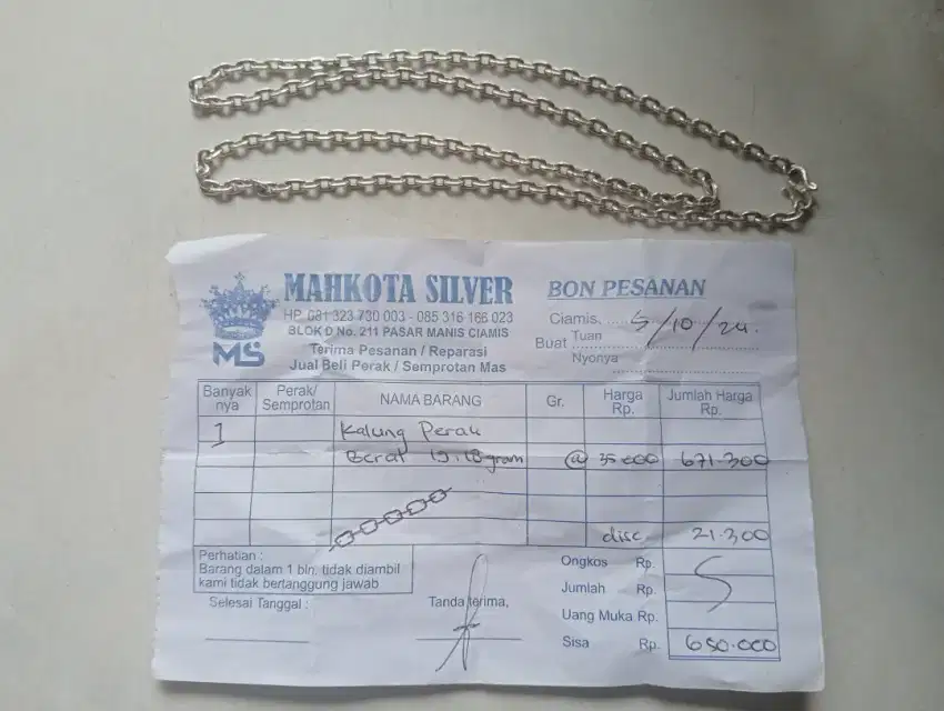 Kalung perak 60cm