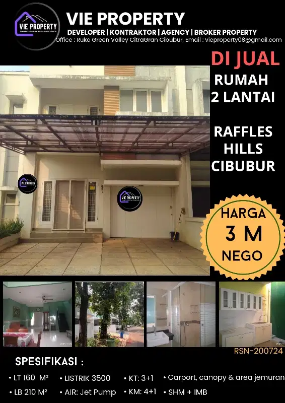 TURUN HARGA!  RUMAH SIAP HUNI DI PERUM ELITE RAFFLES HILLS CIBUBUR