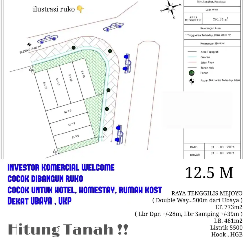 JUAL RUMAH HITUNG TANAH RAYA TENGGILIS MEJOYO DOUBLE WAY