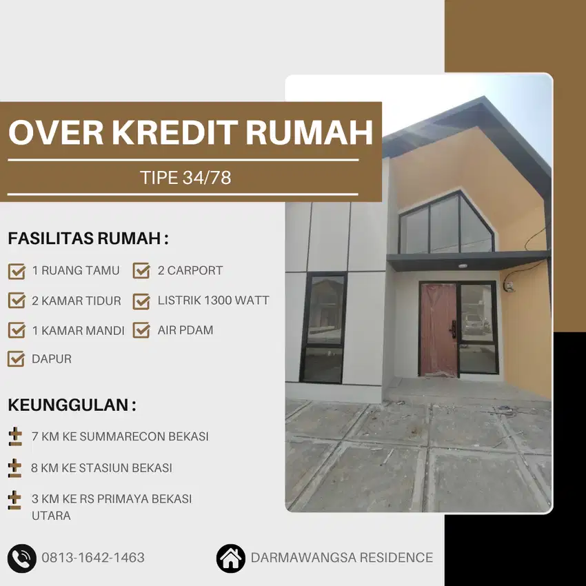 DIJUAL/DIKONTRAKAN/OVER KREDIT RUMAH DARMAWANGSA RESIDENCE TAMBUN