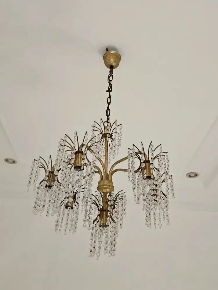 Set lampu Italian Brass Crystal Chandelier dan lampu meja Crystal