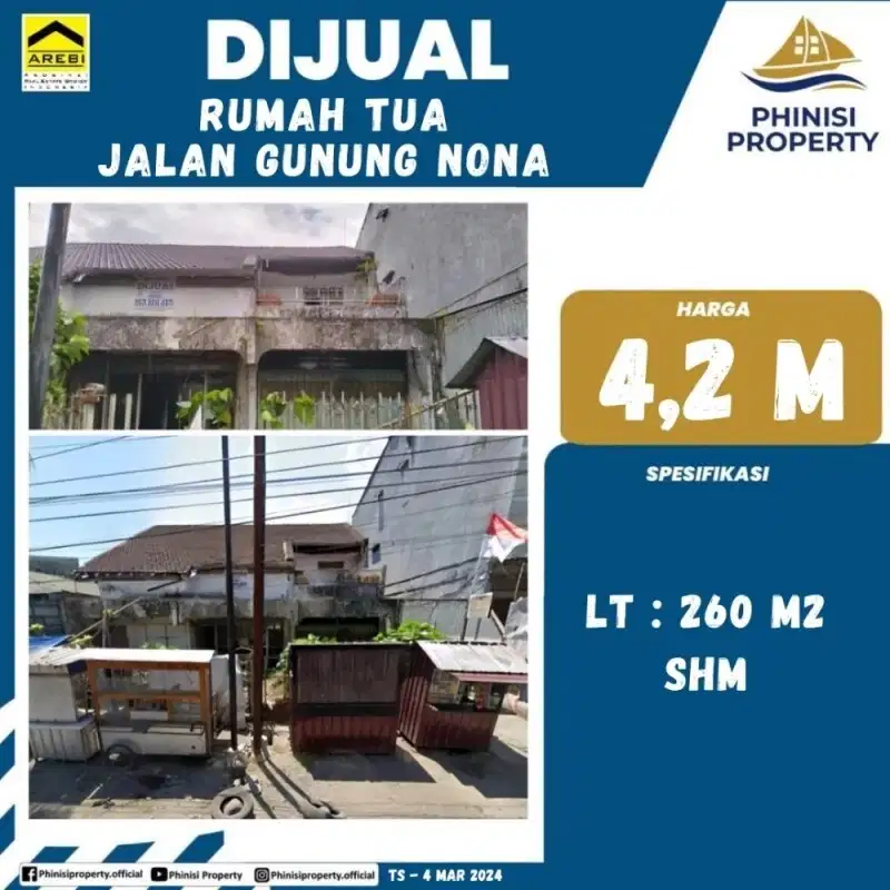 DIJUAL Rumah Tua Tengah Kota Jalan Gunung Nona