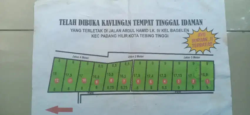 Dijual tanah kaplingan di Tebing tinggi