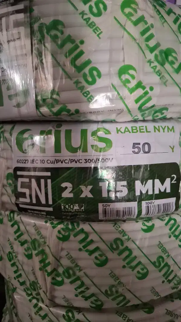 KABEL LISTRIK MERK ERIUS TUNGGAL NYM / KAWAT 2X1.5  PANJANG 50 YARD