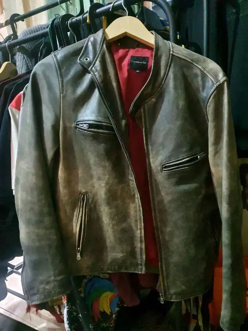 Limited leather jacket bikers brown gold