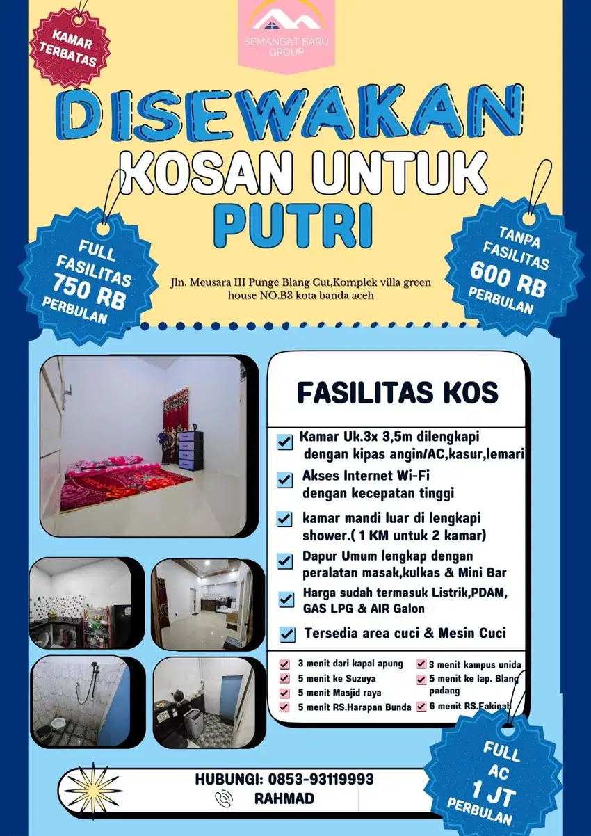 Kost cewek / Putri banda aceh Fasilitas Lengkap