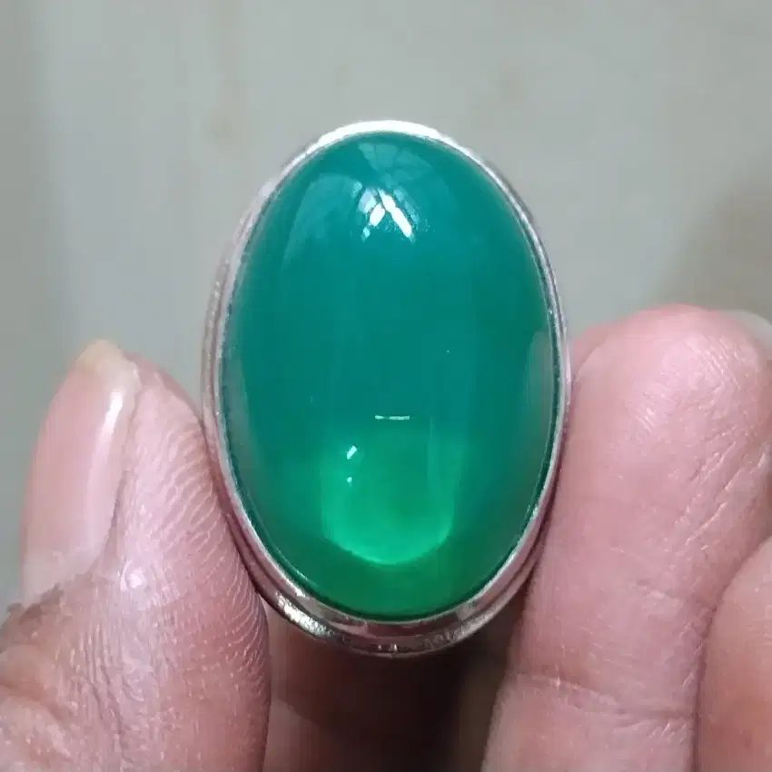 Bacan bluish green kw super obsidian glass natural ring no 8