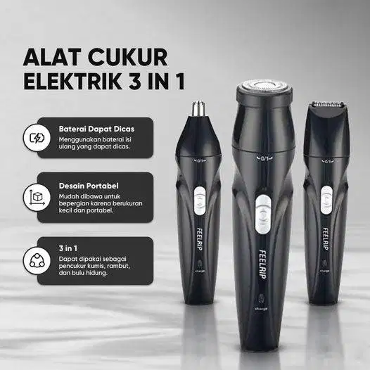 Alat Cukur Elektrik Multifungsi 3in1 Cas USB - Taffware