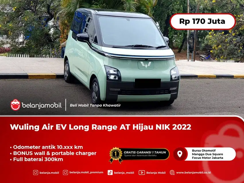 [ LOW KM 10RB ] Wuling Air EV Long Range AT Hijau NIK 2022/2023