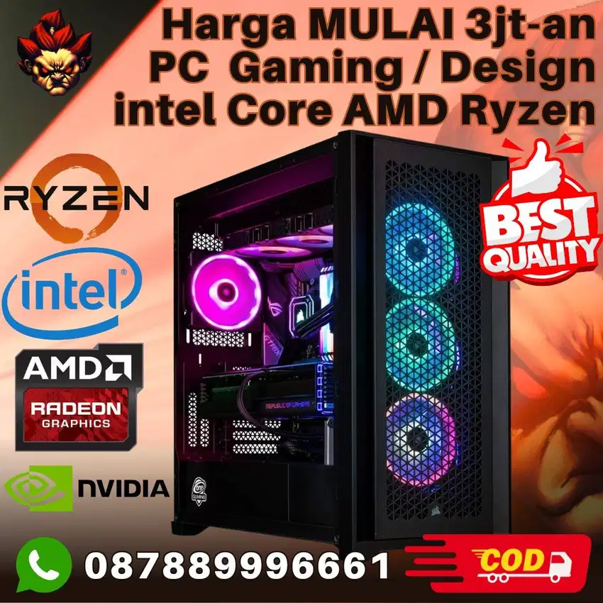 Mulai 3jt-an PC Gaming Design Mini Custom RAM SSD intel Core AMD ryzen