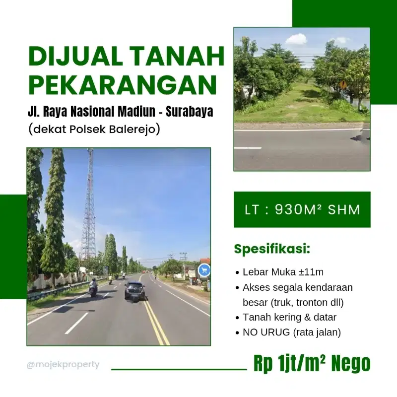 Tanah Pekarangan Strategis Pinggir Jalan Nasional