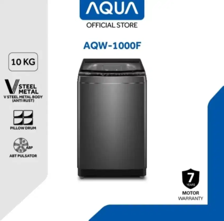 MESIN CUCI AQUA TOP LOADING 10KG AQW-1000F 1 TABUNG METAL BODY