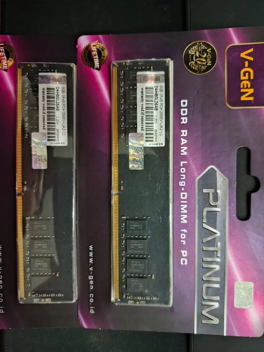 RAM Long DIMM V-GEN Platinum DDR4 8GB 2 BUAH PC21300/2666Mhz Komputer