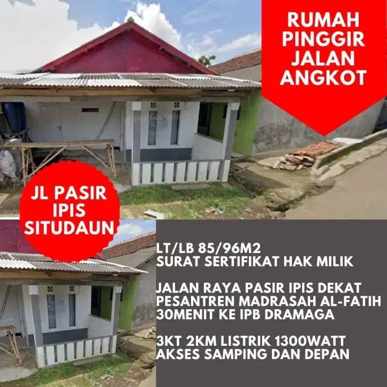 BU Rumah Pinggir Jalan Angkot 96m2 Bogor Pasir Ipis Situdaun Tenjolaya