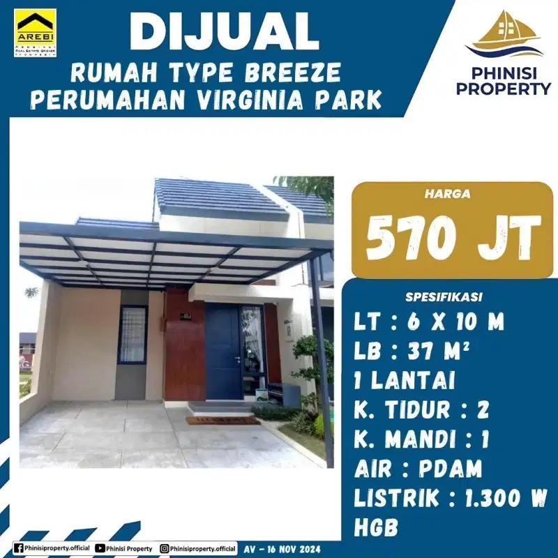 DIJUAL RUMAH TYPE BREEZE PERUMAHAN VIRGINIA PARK