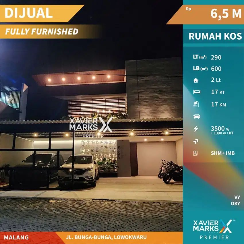 Dijual Rumah Kos Premium Full Furnish Jalan Bunga-bunga Malang