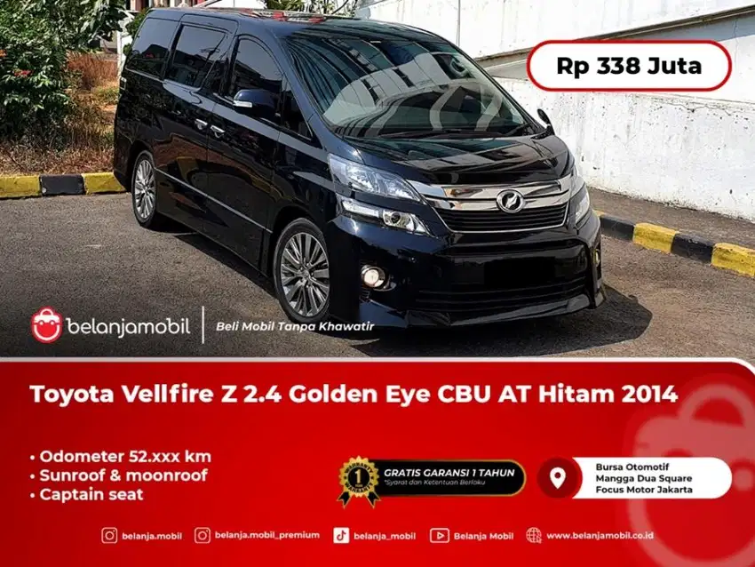 [ LOW KM ] Toyota Vellfire Z 2.4 Golden Eye CBU AT Hitam 2014/2015