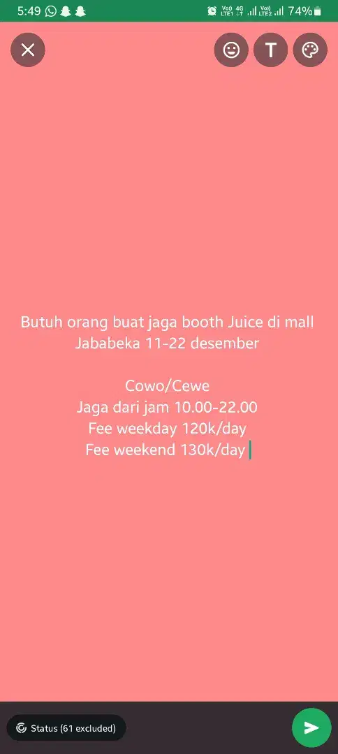 Butuh orang buat jaga booth juice selama event