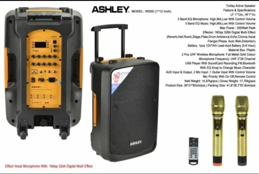 Speaker Aktif Portable Wirelles Ashley 15 Inch ir500