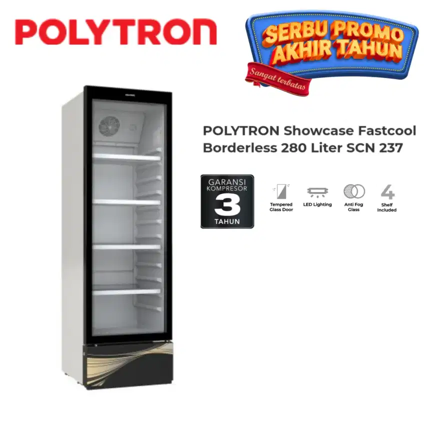 TERMURAH! POLYTRON SHOWCASE Fastcool Borderless 280 Liter SCN-237