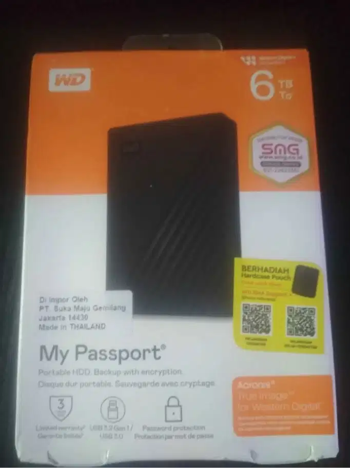 BNIB Harddisk external /eksternal wd my passport 6 tb garansi 17-11-27