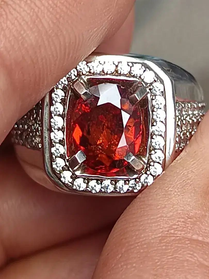 Batu Mandarin garnet 1.77 carat ring perak memo skylab top kristal