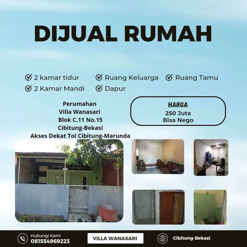 Dijual Rumah di Perumahan Villa Wanasari, Cibitung, Kab. Bekasi